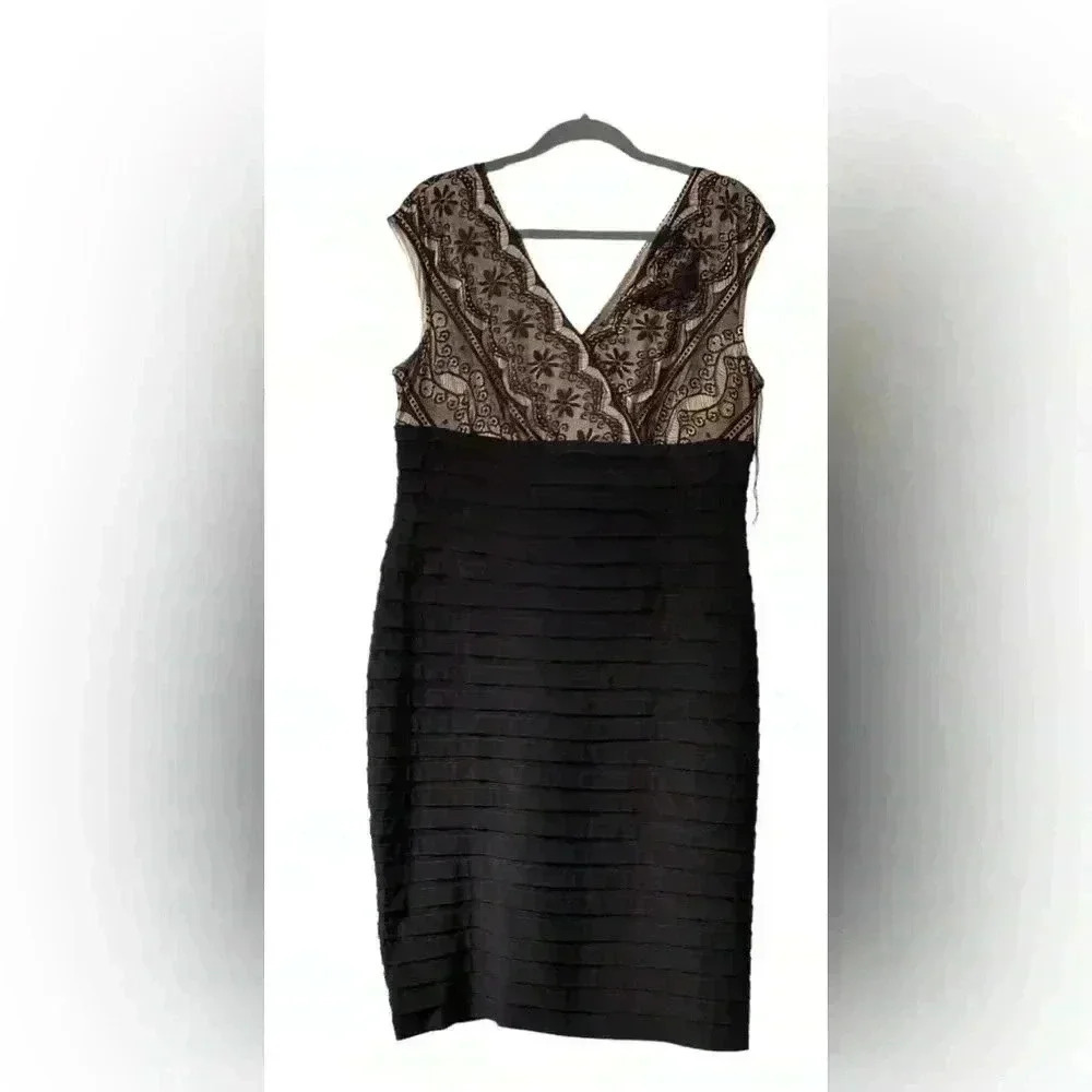 dress Barn Collection Black Back Zip Layered Lace V-Neck Sleeveless Midi Dress16 - Picture 4 of 14